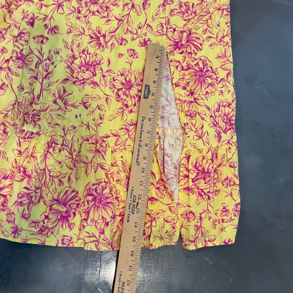London Times Yellow Pink Floral Linen Smocked Puff Sleeve Maxi Dress 4 Milkmaid - Picture 4 of 9